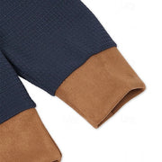 Men's Waffle Contrast Color Pocket Zipped Stand Collar Sweatshirt