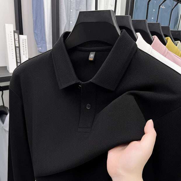 Mercerized Cotton Long-sleeved Polo Shirt Men's Spring And Autumn Casual Clothing For Middle-aged Dad Breathable Bottoming