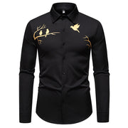 Men's Printed Casual Slim-fit Long-sleeved Shirt