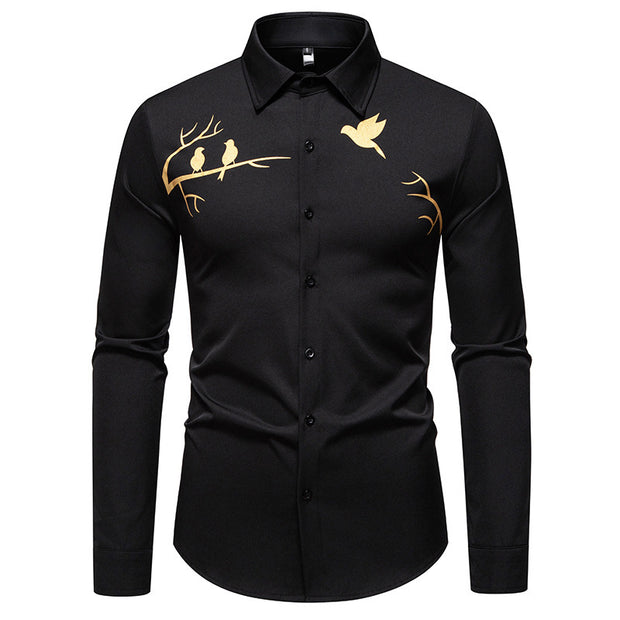 Men's Printed Casual Slim-fit Long-sleeved Shirt