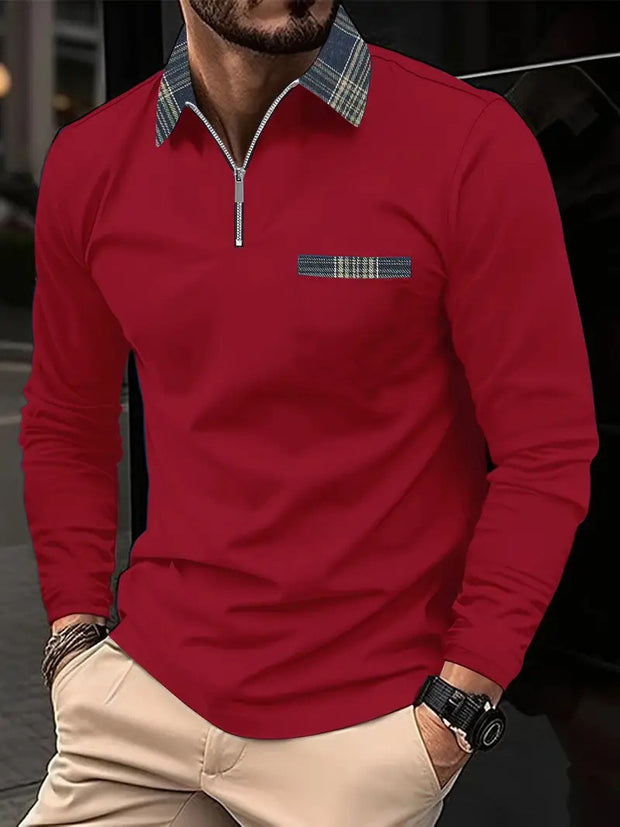 Men's Personalized 3d Digital Printing Long-sleeve Zipper Polo Shirt Top