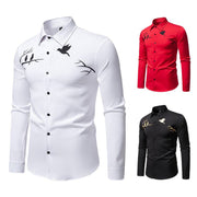 Men's Printed Casual Slim-fit Long-sleeved Shirt