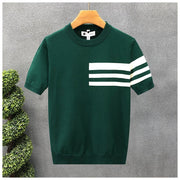 Trendy All-match Round Neck Knitted Short Sleeve Contrast Color Thin T-shirt