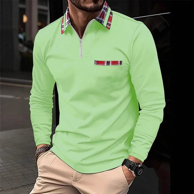 Men's Personalized 3d Digital Printing Long-sleeve Zipper Polo Shirt Top