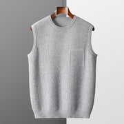 Men's Round Neck Jacquard Pullover Business Knitted Outerwear Vest
