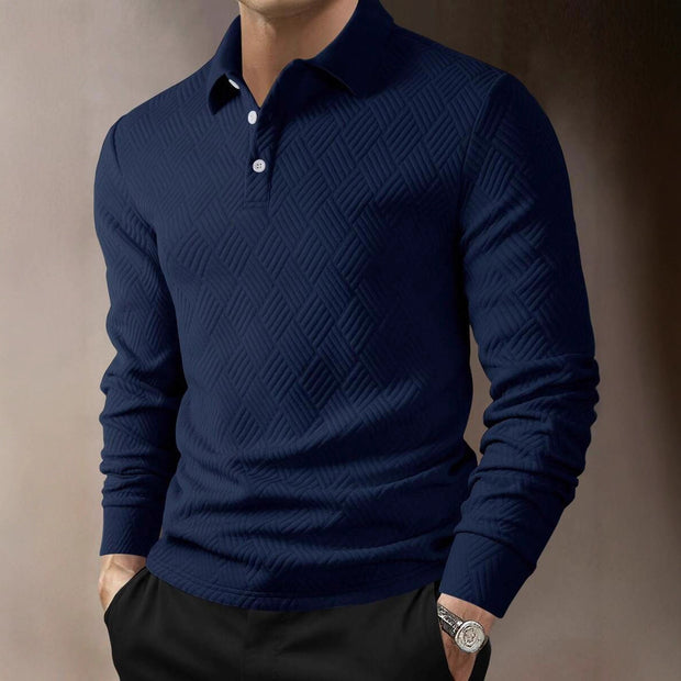 Men's Versatile Solid Color Fashion Lapel Long Sleeve Polo Shirt