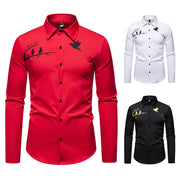 Men's Printed Casual Slim-fit Long-sleeved Shirt