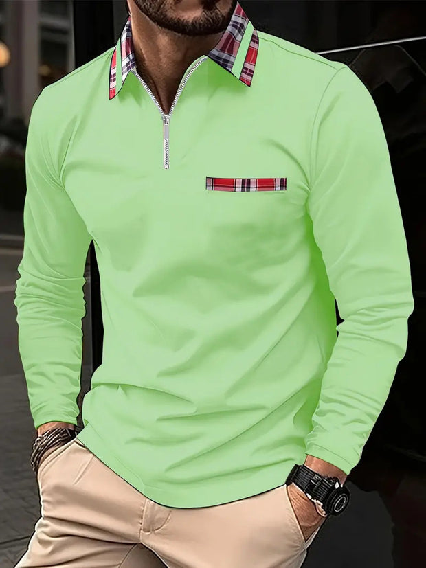 Men's Personalized 3d Digital Printing Long-sleeve Zipper Polo Shirt Top