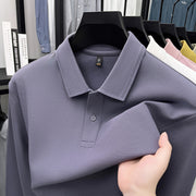 Mercerized Cotton Long-sleeved Polo Shirt Men's Spring And Autumn Casual Clothing For Middle-aged Dad Breathable Bottoming