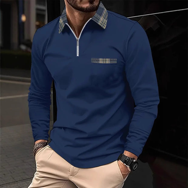 Men's Personalized 3d Digital Printing Long-sleeve Zipper Polo Shirt Top