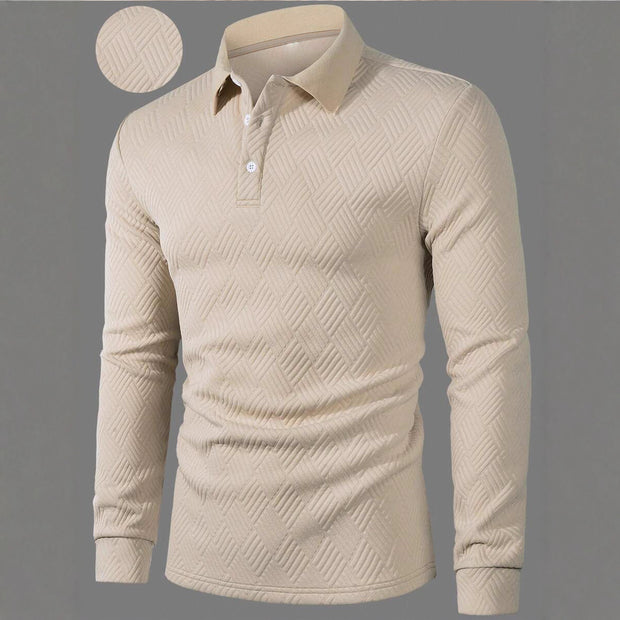Men's Versatile Solid Color Fashion Lapel Long Sleeve Polo Shirt