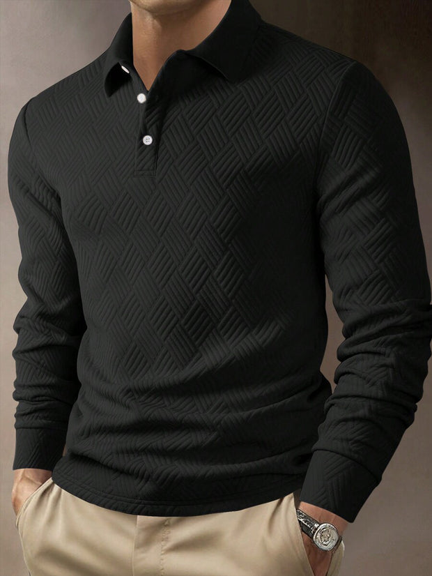 Men's Versatile Solid Color Fashion Lapel Long Sleeve Polo Shirt