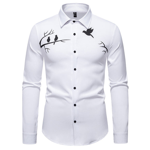 Men's Printed Casual Slim-fit Long-sleeved Shirt