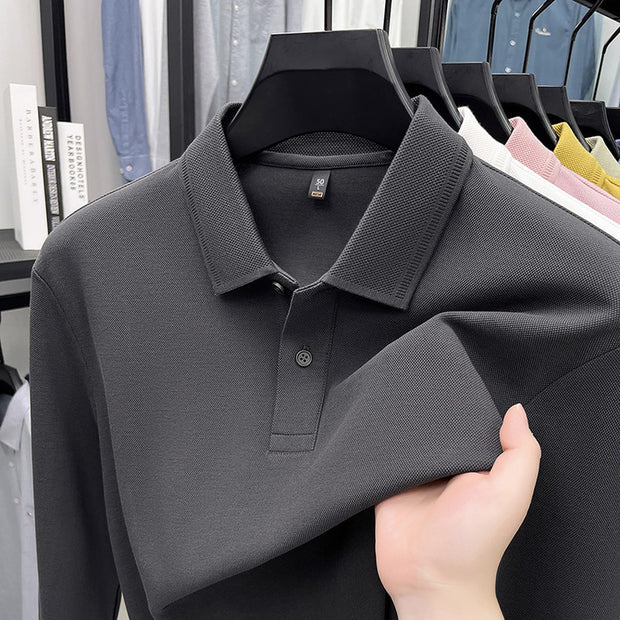 Mercerized Cotton Long-sleeved Polo Shirt Men's Spring And Autumn Casual Clothing For Middle-aged Dad Breathable Bottoming