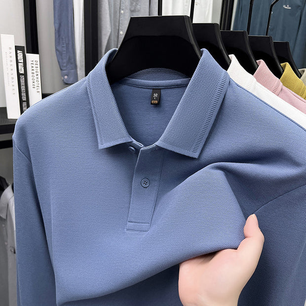 Mercerized Cotton Long-sleeved Polo Shirt Men's Spring And Autumn Casual Clothing For Middle-aged Dad Breathable Bottoming