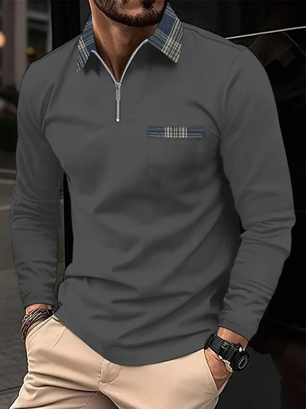 Men's Personalized 3d Digital Printing Long-sleeve Zipper Polo Shirt Top