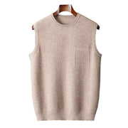 Men's Round Neck Jacquard Pullover Business Knitted Outerwear Vest