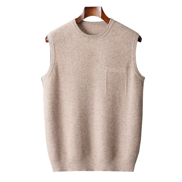 Men's Round Neck Jacquard Pullover Business Knitted Outerwear Vest